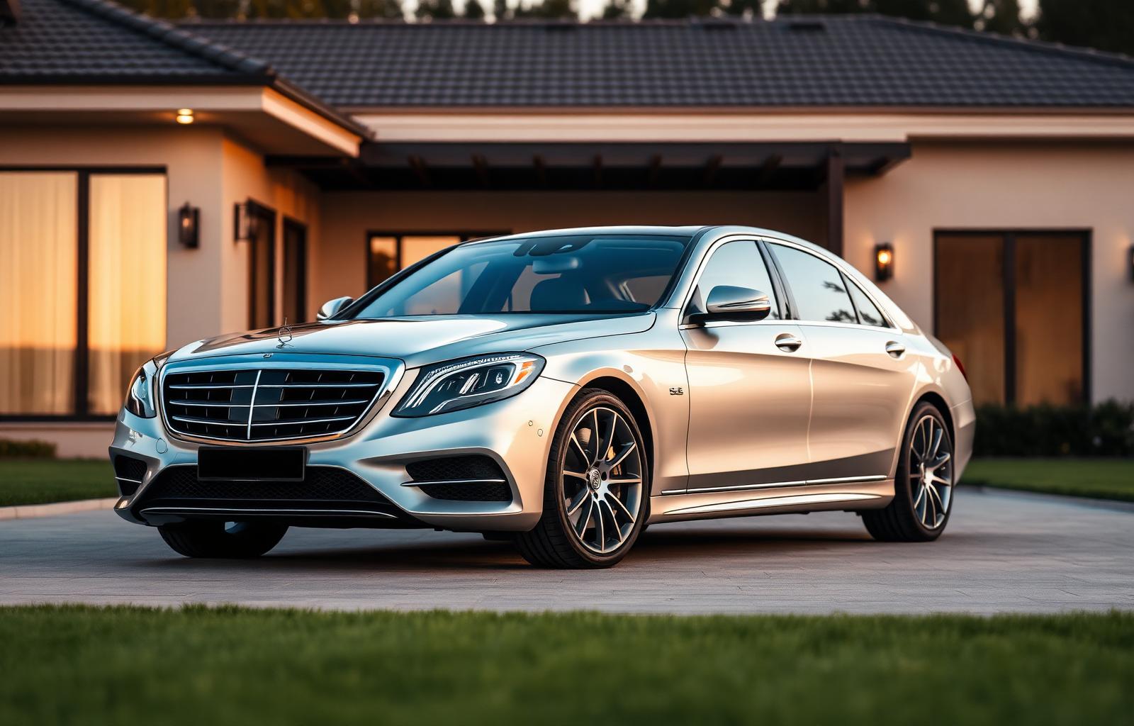 Mercedes-Benz S-Klasse vor moderner Villa